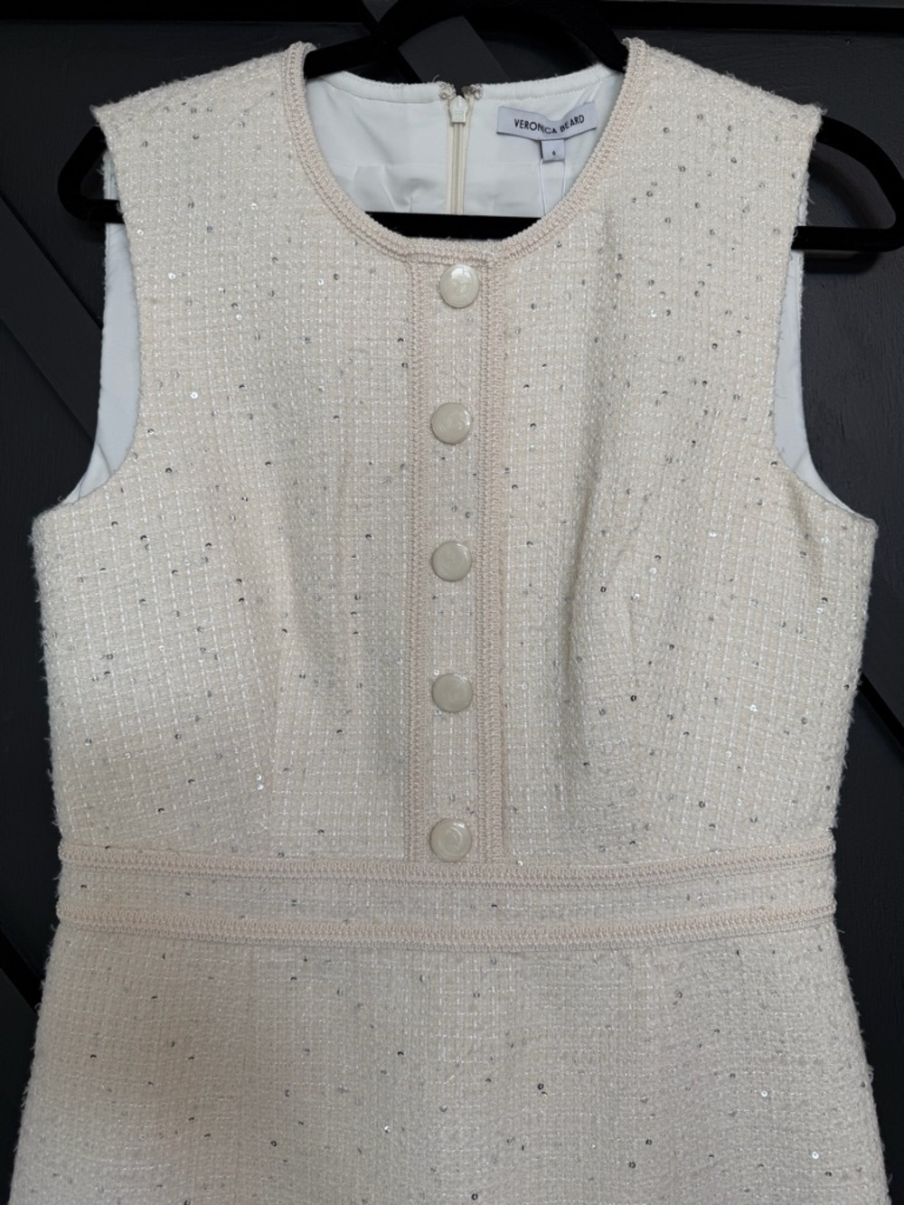 NWT Veronica Beard Julie Embellished Tweed Mini Dress in Off-White, Size 6 - Picture 6 of 15